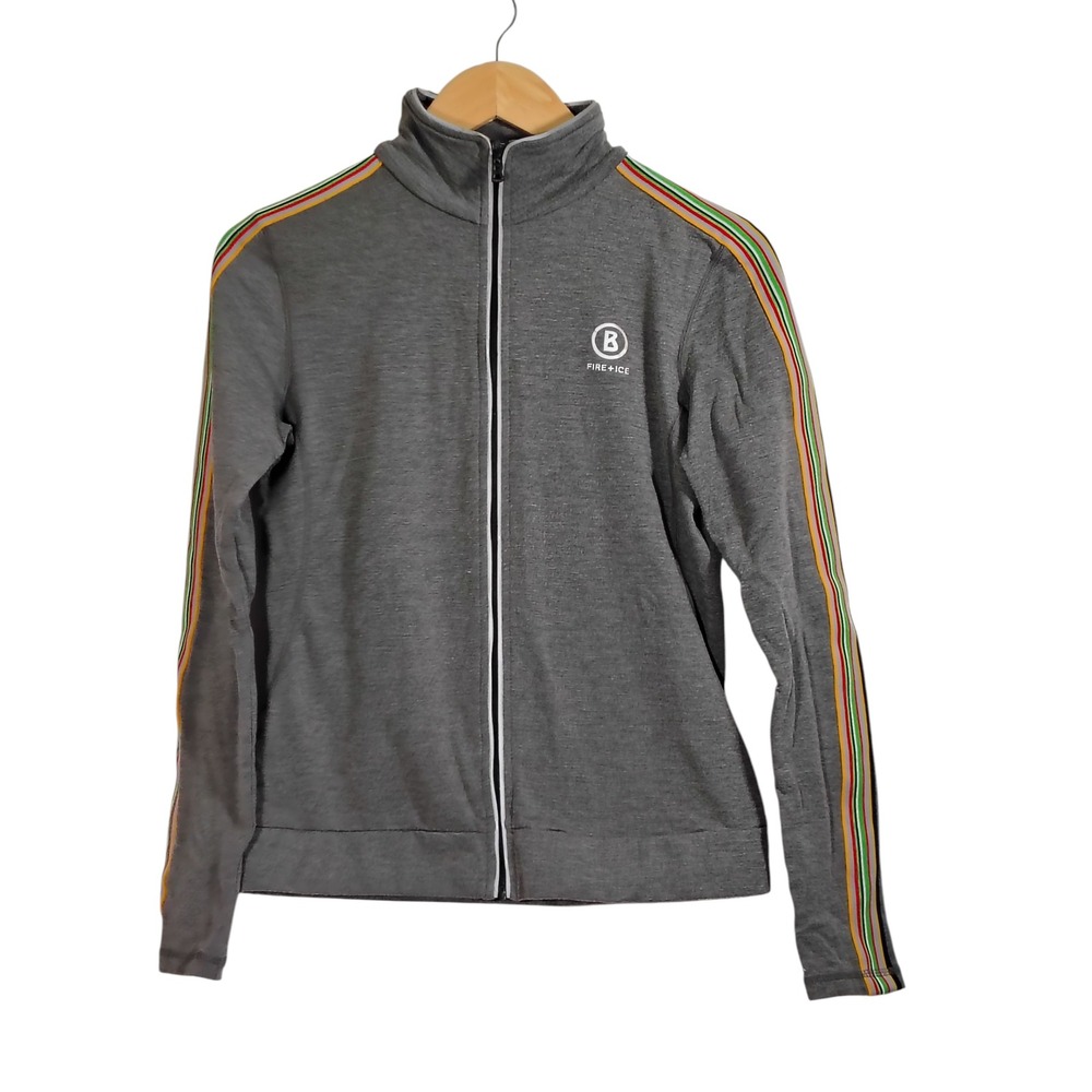 FIRE + ICE Women's Gray Full Zip Track Jacket‎ Rainbow Stripe Detail Size M